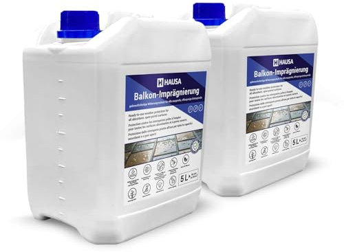 Hausa Balkon-Imprägnierung 10L für 120m², Witterungsschutz für Balkon Terrasse, Feuchtigkeitsschutz für Fliesen Beton Stein, hydrophobe Oberfläche mit Abperleffekt, pflanzensicher lösemittelfrei
