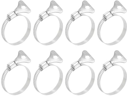 sourcing map 8Pcs Stainless Steel Hose Clamps Worm Gear Hose Clamp, 32-44mm (1-1/4to 1-3/4) Adjustable Thumb Screw Key Type Clamps Fuel Line Clamps 8mm Bandwidth for Plumbing, Automotive