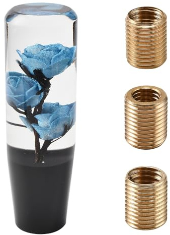 Blueshyhall Auto Schaltknauf Blumen mit Rose Muster, Kreativer Universal Schalthebel Griff Auto Schaltknüppel Shifter Knob aus Acryl Auto Tuning Schaltknauf Deko Lustig mit 8/10 mm Adaptern (Blau)