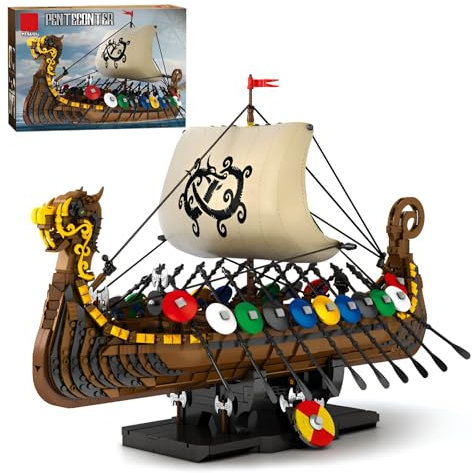 Piratenschiff Bausteine Bausatz, Wikinger Langschiff Klemmbausteine, Mittelalterlich Nordische Mythen Piratenschiff Set, Geschenk für Erwachsene & Jungen Mädchen die Piratenabenteuer lieben, 2547 PCS