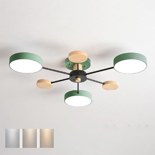 TZSMUM Kreisförmige Acryl LED Deckenleuchte 3/6/8 Köpfe Deckenbeleuchtung Nordic Modern Semi Flush Mount Deckenlampe 3000K/4000K/6000K Wohnzimmer Küche Esszimmer Kinderzimmer (Grün,3 Köpfe)