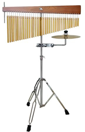 Adjustable Height Wind Chime Single-row Percussion Chime wtih Collapsible Tripod Stand Bar Chime for Class Yoga (36 Note Chime with Cymbals)