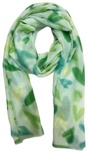 Jeamis XL Cœur Soie Mode Printemps Étole Été Automne Foulard de transition Écharpe de transition Cœur dégradé de couleur Étole en soie, vert, 180 x 70 cm