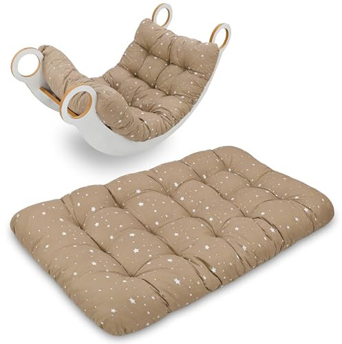 Manta bebe suelo 60x120 cm - colchoneta alfombra gateo tapete suave almohada para arco Montessori y juegos actividades bebes playmat acolchado Oeko-Tex Beige con estrellas blancas