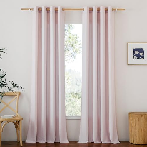 PONY DANCE Leinen Vorhang Wohnzimmer Gardinen Halbtransparent Landhaus | Altrosa,2er Set,H245 x B140 cm,Boho Gardinen Leinenoptik mit Ösen,Leinenvorhang Vintage Schlafzimmer,Linen Curtains
