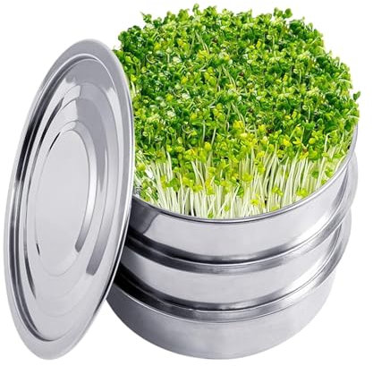Xasbseulk Sprossenglas - 20cm Kresse Anzuchtschale Mit 2 Siebschalen | 3 Etagen KeimgläSer-Set | Rund Sprossenschale aus Edelstahl | -Gewächshaus für Brokkoli, Bohnen, Luzerne und Weizengras