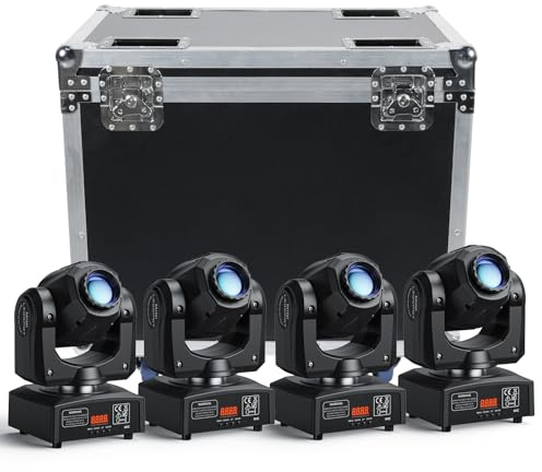 UKing 4PCS 50W Moving Head LED mit Flightcase 8 Gobo 8 Farben Discolicht Partylicht Lichteffekte 9/11 Kanäle für DJ Partybeleuchtung Licht