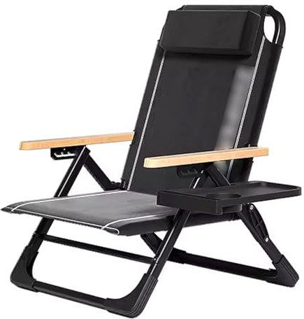 Chaiselongue-Sessel für den Außenbereich, Oxford-Stoff, verdickter Kohlenstoffstahl, verstellbare Rückenlehne, Ablagefach, Strandstuhl, für Terrasse, Strand, Garten, Pool (Farbe: Schwarz)