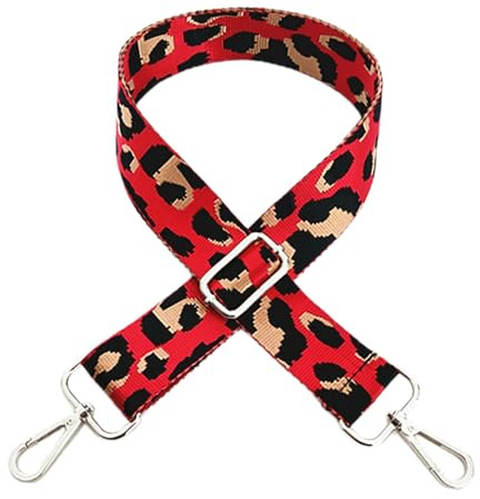 Blausky Leopardenmuster Taschengurt,Taschenband Verstellbarer Schultergurt 3.8cm Breit Taschenriemen zum Wechseln Schulterriemen mit Karabiner DIY Taschengurte für Damen & Herren,Rot + Silber