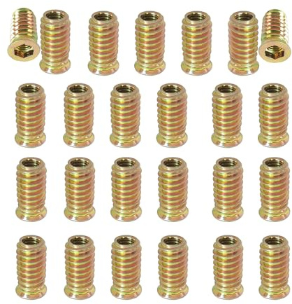 Insert Fileté pour Bois, M10 Acier Carbone Fileté Écrou, 25 Pièces insert fileté En Acier au Carbone Zingué, 25 mm / 0,98 in, insert fileté Bois Ecrou Hexagonal, pour Meubles, Lit, Armoire