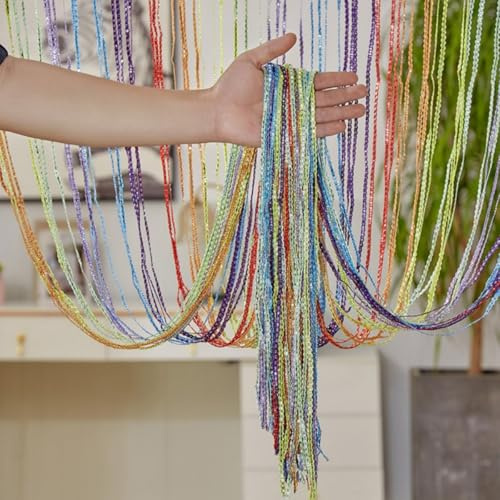 Mateju Regenbogen Fadenvorhang Balkontür Türvorhang Insektenschutz Fadengardine Glitzer Vorhang 100 x 200 cm Fransenvorhang Dekorative Raumteiler Fliegenschutz Schiebevorhänge (Bunt)