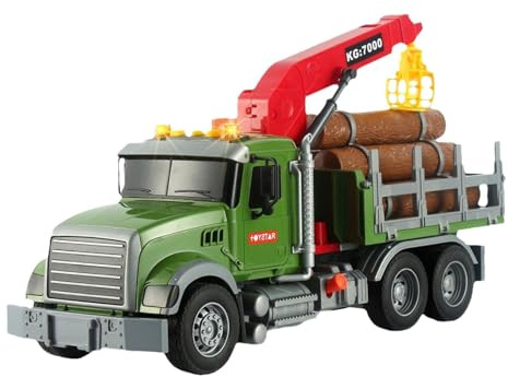 Toy Tow, Truck Logging, Heavy‑duty Build Functional Winch Friction Powered Three Bins Realistic Design Sound Effects, Truck Toy for Birthday, Thanksgiving, Christmas
