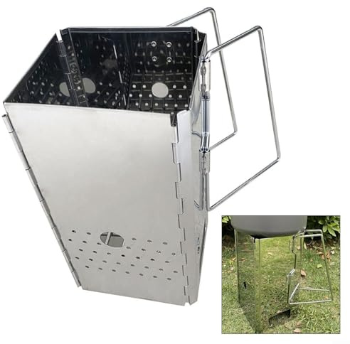 Advokingtap Zusammenklappbarer Holzkohle-Kaminanzünder, Edelstahl, Grill, Outdoor, Camping, Kochwerkzeug