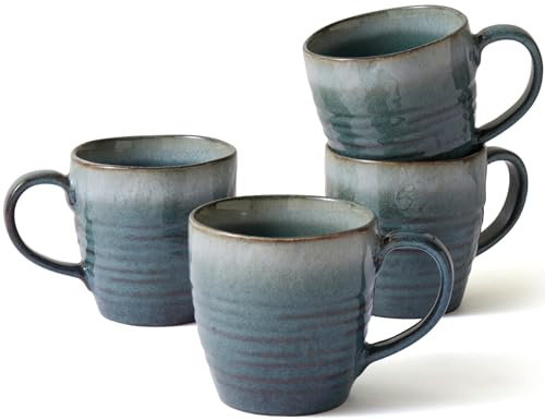 Ava Nord Juego de 4 tazas de café de cerámica de 14 onzas con asa, juego de tazas de café de cerámica de esmalte reactivo para té, latte, capuchino, cacao, chocolate caliente, aptas para microondas y