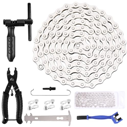 FANXIYA Bike Chain Tool Kit, Bicycle Repair, Cleaning & Removal Kit With 6/7/8 Speed Chain 1/2 × 3/32, 116 Links, Mountain Bike Cycle Tool Kit with Chain Breaker, Brushes, Splitter, Link Pliers