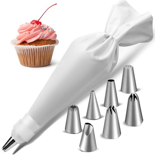 Premium Spritzbeutel Set,Spritzbeutel Kit mit Adapter und 9 Spritztüllen Edelstahl,Ideal für Geburtstagstorten und Desserts