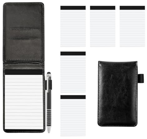 5 Stücke Mini Notizblock Halter Set A7 Halter Oxford Hefte Mini Pocket Notizbuch Kleine Notizblock Pu Leather Notebook Mit Metall Stift und Replacement Notepads für Aktivitäten im Freien