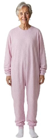 Confezioni_Emy Pyjama intégral médical unisexe – Grenouillère adulte coton 100% – Pyjama dos zip seniors – Vêtements gériatriques confortables Made in Italy - Taille XL - Fleur Rose