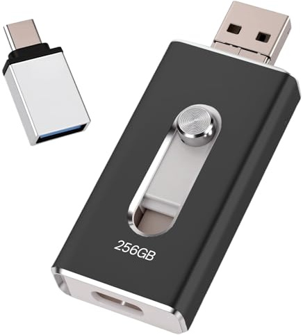 USB Stick 256GB für iPhone, MFi-zertifizierter 4-in-1 Speicherstick für iPhone/iPad/Android/PC,Flash-Laufwerk mit USB 3.0,Micro-USB,USB-C,Schnelle Datenübertragung,Backup für Fotos & Videos,Schwarz