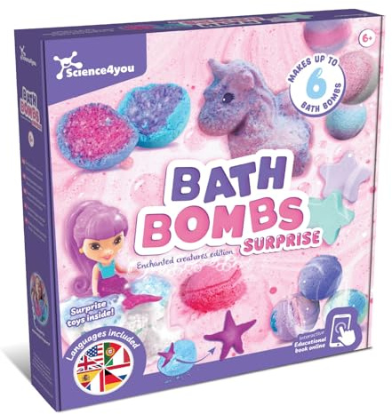 Science4you Super Bombas de Baño con Juguete Sorpresa para Niños +6 – Kit para Hacer Bombas de Baño, Kits de Ciencia 6 Experimentos de Cosméticos, Juguetes STEM, Regalo Niñas y Niños de 6 7 8+ Años