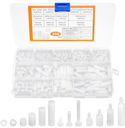260 PcsVis M3, Entretoises à Manchon en Nylon, Vis Plastique et écrous, Entretoises hexagonales pour cartes mères, Vis hexagonales mâles et femelles (blanc)