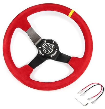 Sportlenkrad 350mm Racing Drifting Lenkrad mit Auto Rallye Wildleder Deep Lenkräder(Red)