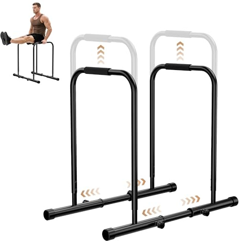 GartistGo Barre per Dip Regolabili, Barre Parallele per Calisthenics, Stazione per Allenamento e Muscolazione Domestica, Altezza 80,5-94 cm, Larghezza 85-103 cm, Portata 249 kg