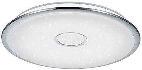 Trio Leuchten LED Deckenleuchte Osaka 678710006, Chrom, Acryl weiß mit Star Light Effekt, 100 Watt, Fernbedienung Helligkeit und Lichtfarbe einstellbar, Nachtlicht Funktion