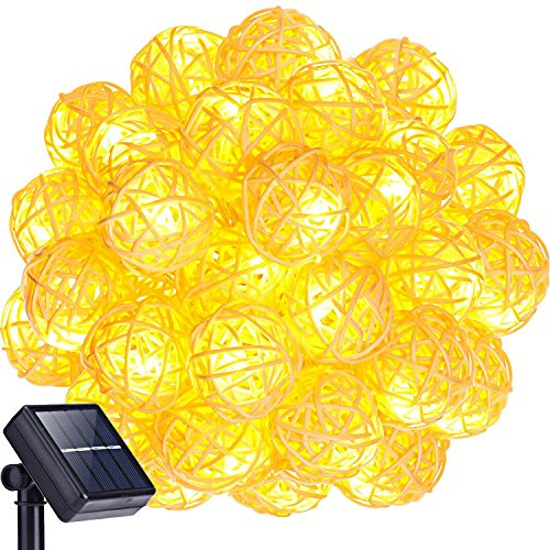 KINGCOO Solar Lichterkette Außen, Wasserdicht 30LEDs Rattan Solarbetrieben Lichterkette Weihnachten Dekoration für Party Haus Hochzeit Weihnachten Feier Festakt (Warm weiß)