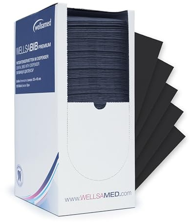 125 Stück wellsamed wellsabib premium Patientenservietten im Dispenser 33 x 45 cm 3-lagig Dental Servietten Tissues im Spender schwarz black dunkel