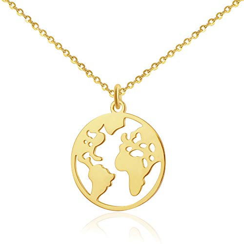 GD GOOD.designs Weltkugel Halskette Gold für Damen - Wasserfest - Verstellbare Weltkette aus Edelstahl I Kette mit Weltkarte Anhänger
