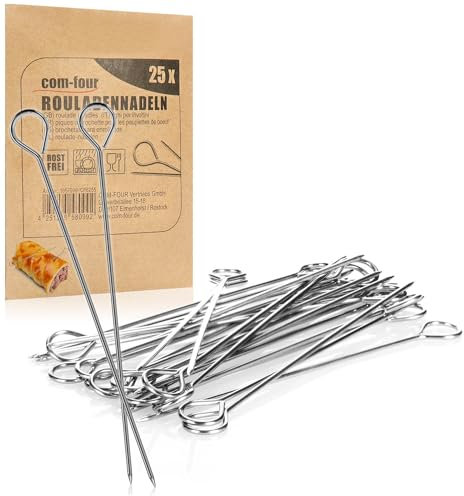 COM-FOUR® 25x Agujas para roulade de acero inoxidable - Brochetas de carne de 11 cm - Brochetas premium en un juego (025 piezas - aguja)