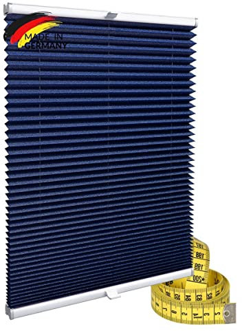 Gardinen21 Klemmfix Plissee nach Maß ohne Bohren | Jalousien Rollo mit Klemmträger | Sonnenschutz und Sichtschutz | Maßgefertige Fenster & Türen Rollos inDunkelblau