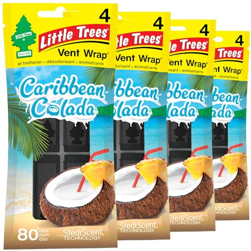 LITTLE TREES Car Air Freshener | Vent Wrap Provides Long Lasting Scent, Invisibly Fresh | Caribbean Colada, 16 Air Fresheners