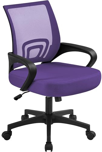 Yaheetech Office Chair Ergonomic Mesh Chair w/Lumbar Support Armrest Wheels Comfortable Racing Seat Adjustable Swivel Rolling Home Executive Mid Back Computer Chair for Adults, Purple