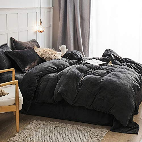Omela Winter Bettwäsche 4teilig 135x200 cm Warm Fleece Bettbezug Dunkelgrau | Oeko-TEX zertifizierte, mit 2 Kissenbezug 80x80 cm, Cashmere Touch, Flauschig, Winterbettwäsche Set, Reißverschluss