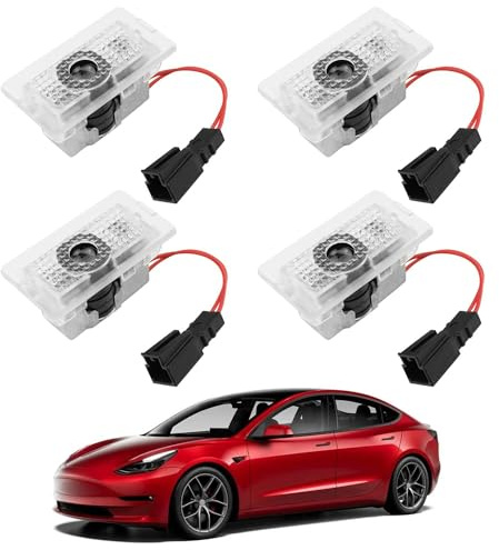 Farmogo for Tesla Car Door LED Logo Projector Puddle Lights Ultra-Bright Welcome Light 3D Laser Ghost Shadow Light Compatible with Tesla Model 3 Y S X Accessories(4 Pack)