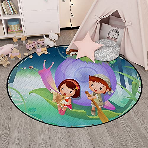 MeeTe Spielzeug Aufbewahrungsdecke Spieldecke Baby Krabbelmatte, Cartoon Verspielt Kind Mädchen Wald Runde Baby Spielmatte Teppich, Durchmesser 150cm (Stil 01)