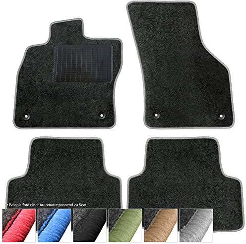 moto-MOLTICO Fußmatten Auto - Velours Autoteppiche passend für Seat Ibiza IV Skoda Fabia 3-4-teiliges Set - Schwarze Automatten mit Grauen Ziernähten