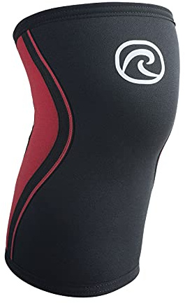 Rehband Bandage de genou en néoprène de 3 mm pour la course et le fitness, stabilise et réchauffe les muscles, soutient les articulations, Couleur:Noir/Rouge, Taille:M