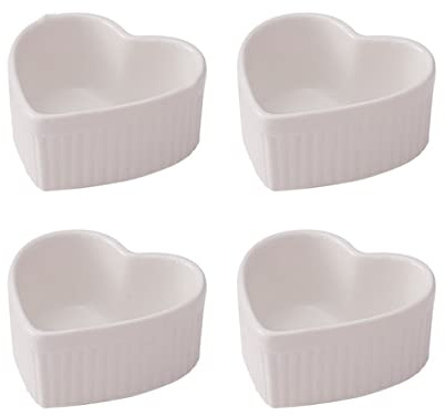 YRHH Set of 4 Ceramic Heart Shaped Porcelain Baking Molds High Temperature Oven Bowl, for Baking Cakes, Jams, Souffle, Creme Brulee-White