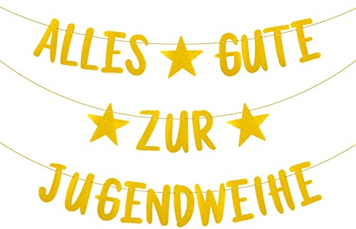 BETESSIN Alles Gute zur Jugendweihe Girlande - Glitzer Gold Deko Banner, Papier Hängende Dekoration