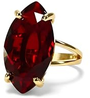 Bague en Or 14 Carats avec Grenat - Bijou avec Pierre Rouge Facettée de Coupe Marquise - Bague Vintage pour Femme avec Pierre de Naissance du Mois de Janvier