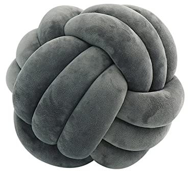 NatureMan Weiches Knotenballkissen, rundes Wurfkissen, Kinderzimmer-Dekoration, Plüschkissen, handgefertigtes rundes Plüschkissen, beruhigendes Stressabbau-Plüschtier, Durchmesser 28 cm (dunkelgrau)