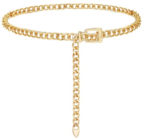 FIORETTO Chain Belt for Women Metal Waist Belts Fashion Chunky Link Belts for Dress Gold Length 39in