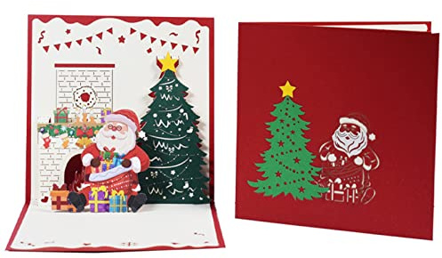 lumcov Weihnachtskarten,3D Pop Up Grußkarten,Weihnachtskarten mit Umschlägen,Handgefertigt,Weihnachtspostkarten für Kinder, Frau oder Freundin(Weihnachtsmann/15 * 15cm)