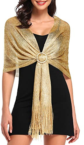 vimate Gold Evening Shawls and Wraps, Shimmmer Metallic Wedding Bridesmaid Shawl Wraps for Evening Party Dresses(Dark Gold)