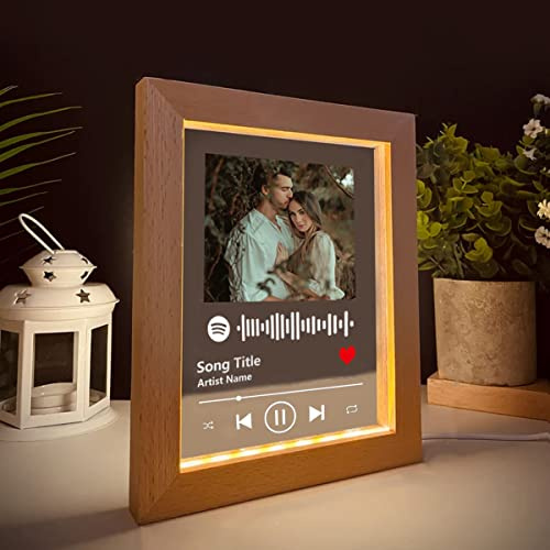 Marcos de fotos personalizados con música, placa de Spotify cubierta álbum fotos de acrílico escaneable código de Spotify regalo personalizable para novio Navidad aniversario decoración cumpleaños