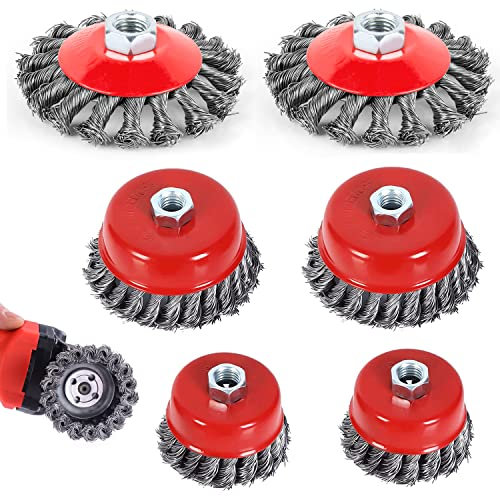 6 Pezzo Spazzola Metallica, Spazzole a Filo Conico 75mm e 100mm M14, Spazzola Metallica Smerigliatrice, Spazzole Metalliche per Smerigliatrice Angolare Ruggine Rimozione, per Smerigliatrice