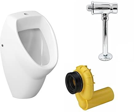 VBChome Urinal + Spülventil Zulauf von Oben Weiß Modern Hochwertig Keramik Pinkelbecken Pissoir Wandurinal Wandpissoir Urinalspüler Druckspüler + Siphon